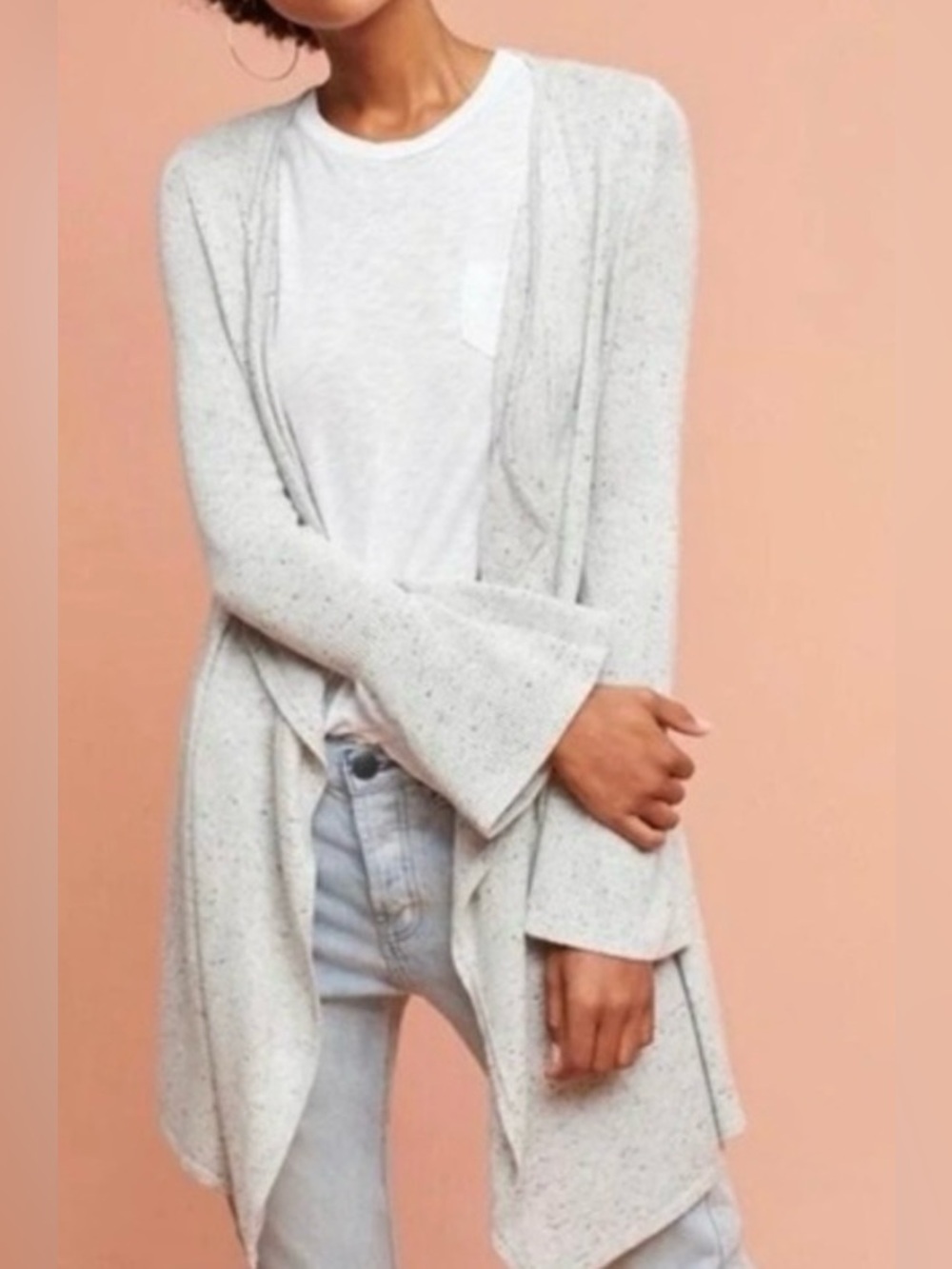 Moth by Anthropologie Light Gray Speckled Open Waterfall Cardigan - Size XS